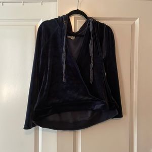 Anthropologie- Saturday/Sunday navy blue velvet crossover ballet hoodie large